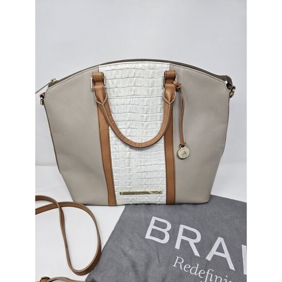 Brahmin Large Duxbury Satchel Bag in Macaroon Lady Vineyard Croc - Picture 3 of 9